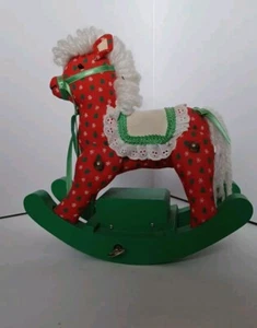 Stuffed Christmas Rocking Horse Music Box Red Green Fabric Wood San Francisco  - Picture 1 of 7