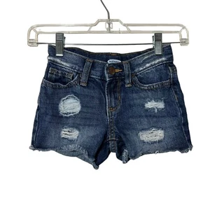 Old Navy Girls Denim Shorts Size 6 Distressed Holes Jean Blue Medium Wash Cotton - Picture 1 of 5