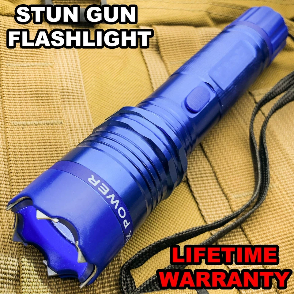 J-TAC Tactical Self Defense 599MV Stun Gun Metal Rechargeable LED Flashlight - Blue