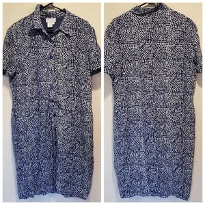 Adrianna Papell Vintage Pure SILK Blue Button-Down Shirt Dress SZ 16 - Picture 1 of 12