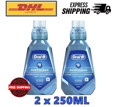 2X 250ML Oral-B DEEP CLEAN Mouthwash Clean Mint For Refreshing Breath - Image 1 of 4