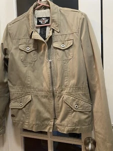 Harley-Davidson embroidered Womens Sz XL tan zippered jacket lots o pockets Nice - Picture 1 of 8