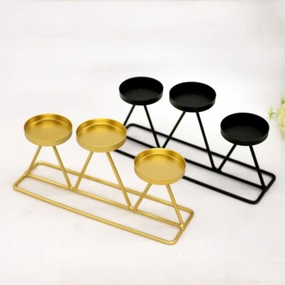 Set Kerzenhalter Schwarz / Gold Tisch Weihnachten Dekorativ Geometrisch - Bild 1 von 4