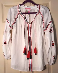 Nyla & Noelle Women's Long Sleeve White Embroidered Boho Peasant Size Small NWT - Picture 1 of 6
