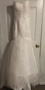 White Tulle Strapless Floor Length Mermaid Style Wedding Dress - Picture 1 of 4