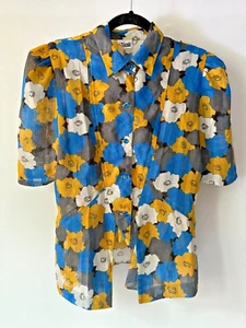 Vintage Filene's floral button up short sleeve shirt 1970's Boho Retro - Picture 1 of 9