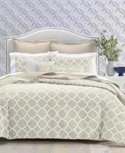 $200 Charter Club Beige 300 Thread Count Geometric Dove 3 PC Comforter Set King - Picture 1 of 7