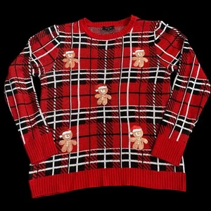 Verve Ami Gingerbread Men Christmas Sweater Womens L Plaid Pullover Holiday - Picture 1 of 11