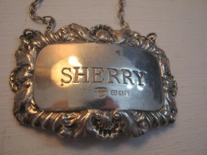 London 1972 Sterling Silver Bottle Tag / Decanter Label - SHERRY - Picture 1 of 2