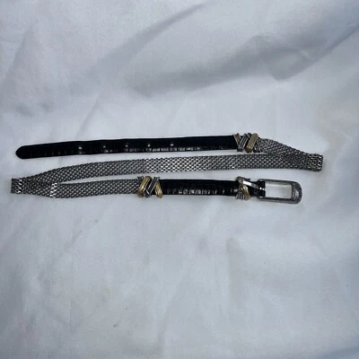 Brighton Belt Leather Brass Silver Metal Chain Faux Croc Leather  Size L 34 - Image 1 of 4