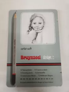 Bruynzeel design artist soft drawing pencil set (12) Tin box & Erasing Shield - Picture 1 of 4