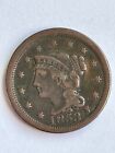 1853 Braided Hair Large 1 Cent US Coin