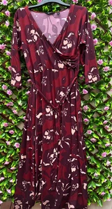 Du Jour Burgundy/Red Floral Print Faux Wrap Maxi Dress Size XL New - Picture 1 of 3