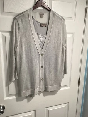 Chicos Nuevo Con Etiquetas Talla XL Talla 3 Cárdigan Suéter Shimmy 3 Botones Delantero Plateado Manga 3/4 Foto 1 de 4