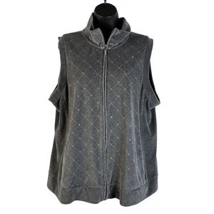 Chaleco Quacker Factory Para Mujer XL Gris Cremallera Completa Deslumbrante Estrás Bling Acolchado - Imagen 1 de 14