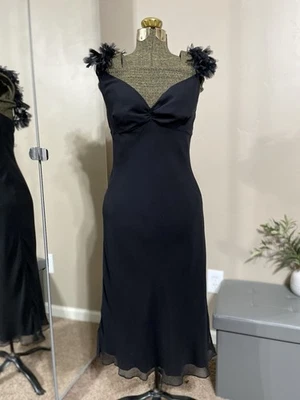 Vestido BCBG MaxAzria Vintage Y2K Preto Seda Corte Viés Fada Whimsigoth 12 Excelente Estado Usado - Imagem 1 de 4