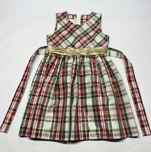 Bonnie Jean Red Green Gold Metallic Bow Holiday Christmas Dress Size 14 Festive - Picture 1 of 24
