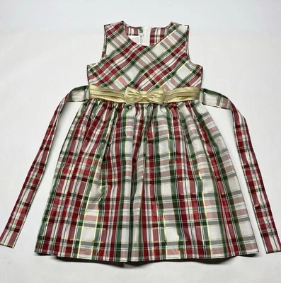 Bonnie Jean Red Green Gold Metallic Bow Holiday Christmas Dress Size 14 Festive  - Image 1 of 4