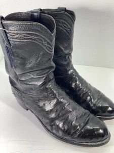 Justin Full Quill Ostrich Roper Boots Men Size 12 EE Wide Black Western 3171 - Picture 1 of 21