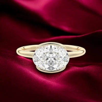 Engagement Women 18k Yellow Gold Ring Oval Diamond Lab Grown 2 Ct IGI Certified - Image 1 of 4