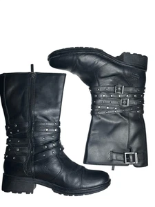 Harley-Davidson Women's Black Kennedy Studded Leather Motorcycle Boots Size 9.5 - Picture 1 of 15