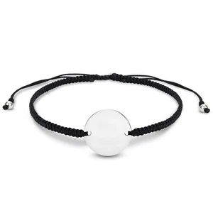 Schlichtes schickes rundes Sterlingsilber Charm schwarz verstellbar Armband - Bild 1 von 6