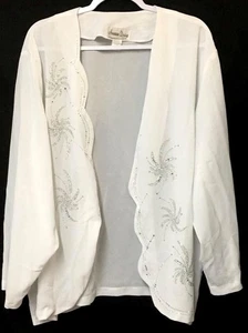 Holanna Design 5XL Oberteil weiß verziert Stretch Langarm offene Strickjacke - Bild 1 von 7