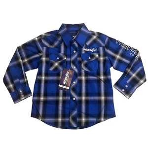 Wrangler Boys XS Blue Button Down Western Pearl Snap Rodeo Shirt NWT - Picture 1 of 3