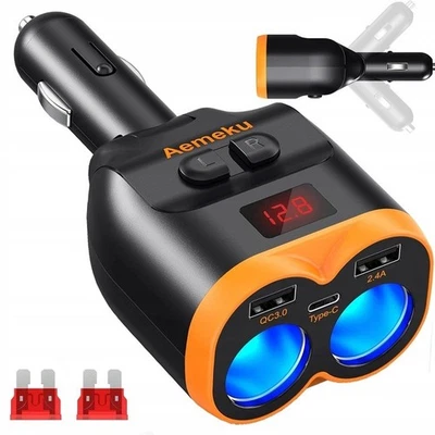 Wireless KFZ Zigarettenanzünder Verteiler Mit USB C Auto Ladegerät Adapter - Bild 1 von 4