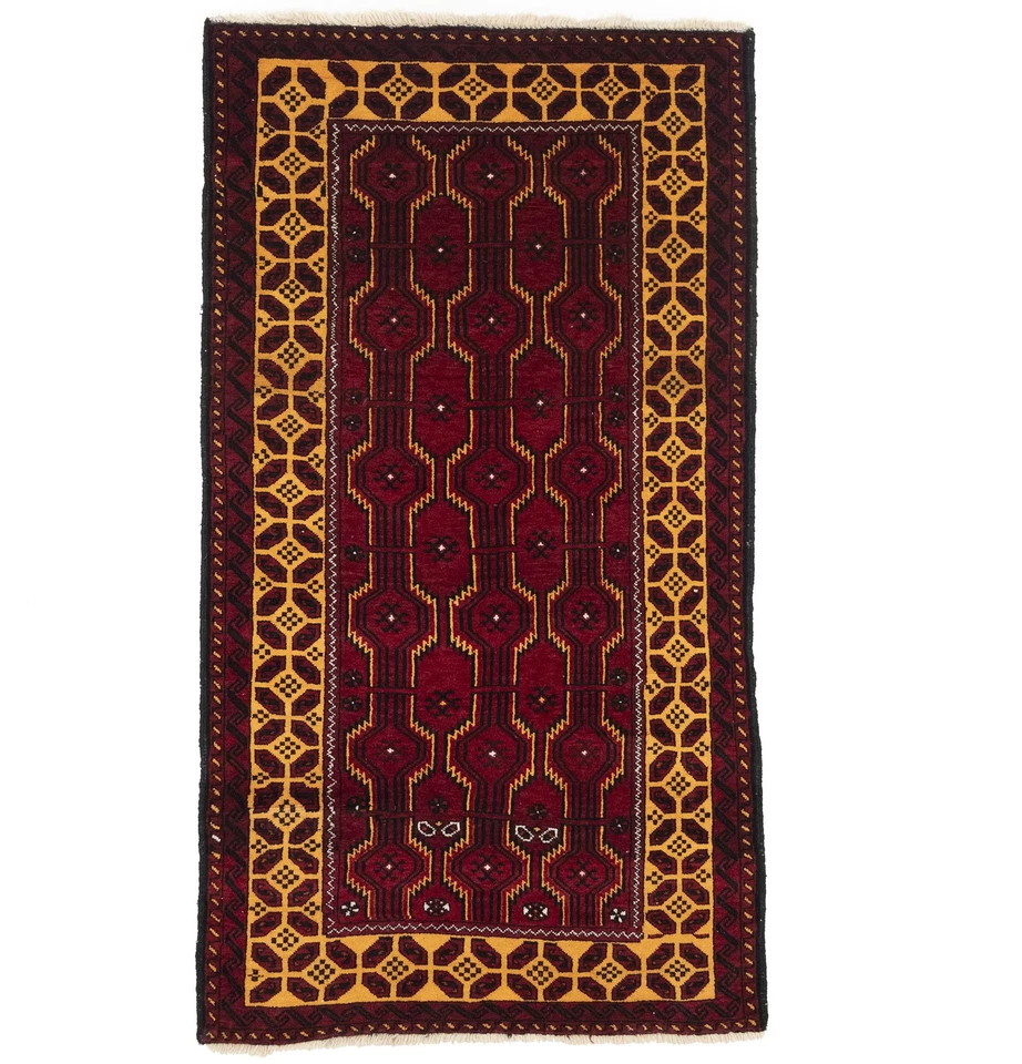 Hand-Knotted Vintage Oriental Rug Red Farmhouse Tribal Design Carpet 4X7 ft - Image 1 of 4