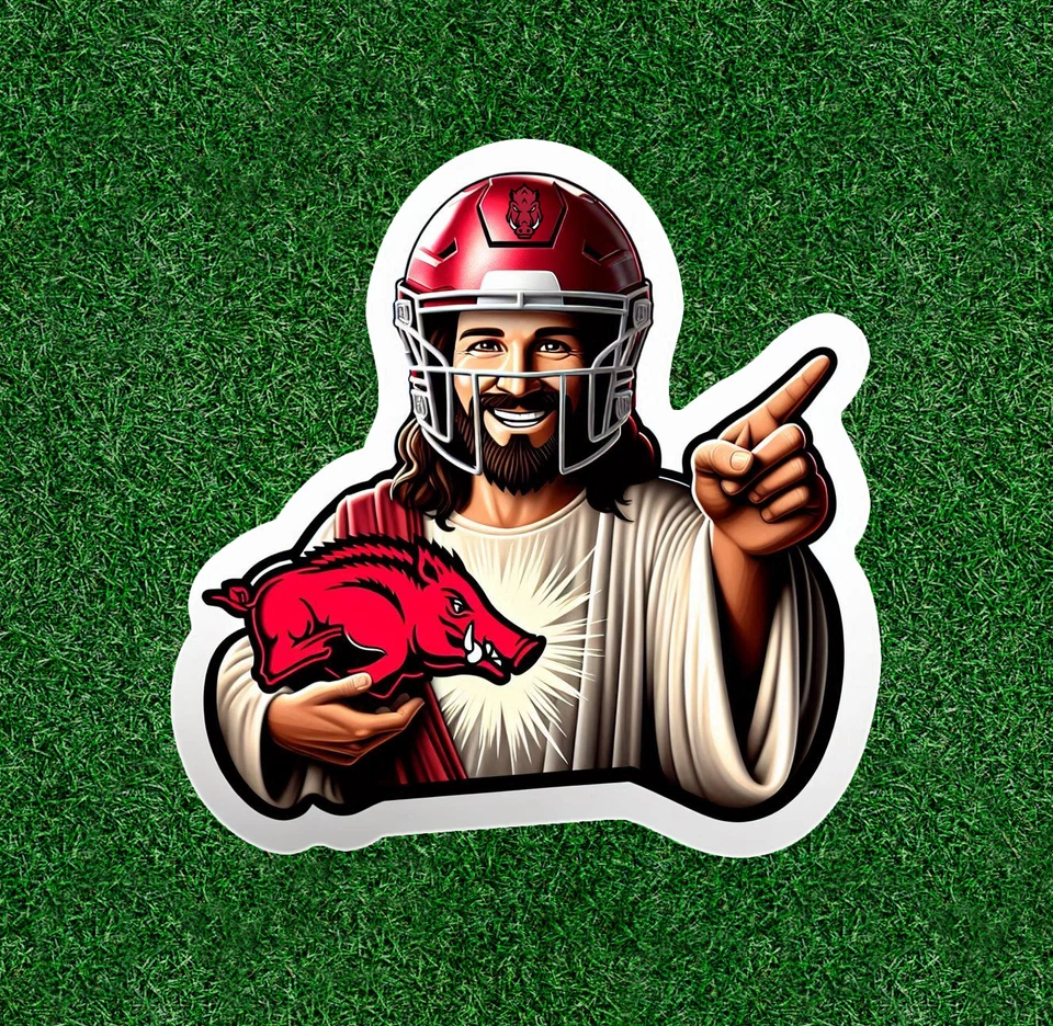 Jesus is an  Arkansas sports fan 100% waterproof vinyl sticker - several sizes - Image 1 of 1