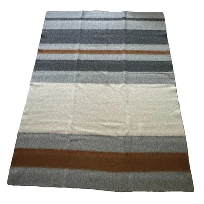 Williams Sonoma Boiled Wool Stripe Throw Made In Italy Cream Gray Brown 50”x70” - Image 1 of 4