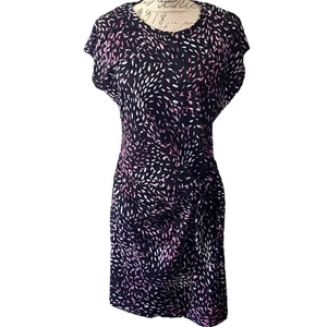 Nicole Miller Black Pink Purple Spotted Side Tie Dress Small - Picture 1 of 3