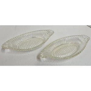 Set 2 piatti da portata vintage antichi in vetro a coste trasparente banana spaccata barca - Foto 1 di 3