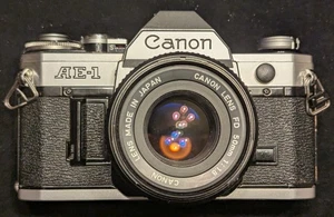 Estate Find! Canon AE-1 35mm SLR Film Camera w/ Canon 50mm f/1.8 nFD Lens, Japan - Picture 1 of 8