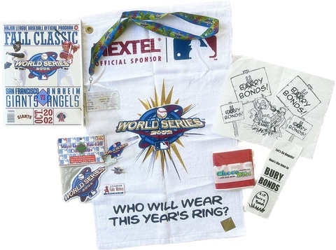 MLB 2002 WORLD SERIES PROGRAM, “I WAS THERE” PIN, EMBLEM,TOWEL, CHEERSTICK &MORE Cover