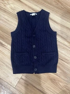 Jacadi Paris 4A Boys Sweater Knit Vest Navy Blue Sleeveless Pockets - Picture 1 of 4