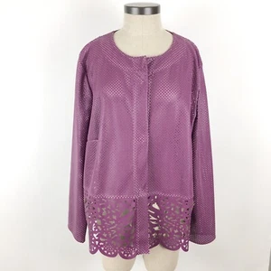 Giacca donna ecopelle Mainpol taglia 16 viola taglio laser snap davanti top - Foto 1 di 12