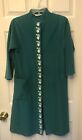 Vintage Sears Best At Home Wear Green Solid Pattern Robe Snaps Embroidered Small