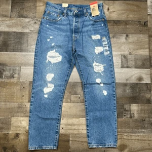 Levis Womens Size 29x26 Original Cropped Jeans Straight Leg Denim Distressed NWT - Picture 1 of 11