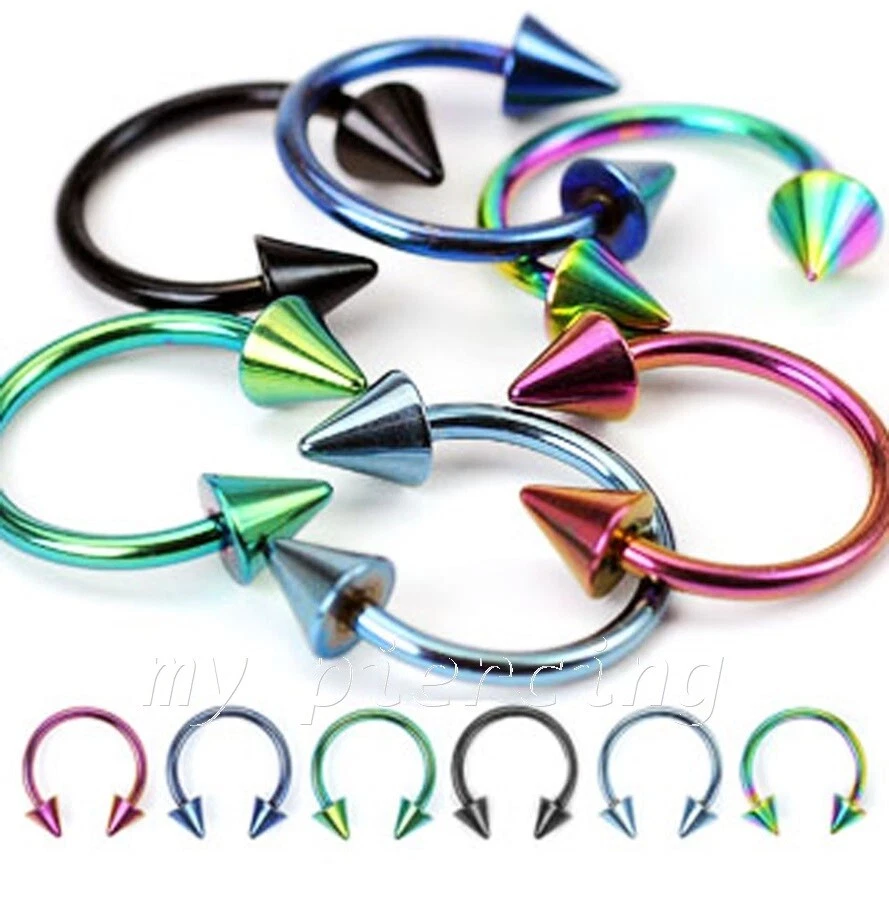 PAR de orejas circulares de herradura anodizadas con púas Labret Septum 16G 1/4"-1/2" Foto 1 de 1