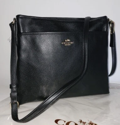 Coach F37321 Pebbled Leather File Crossbody Shoulder Handbag Purse Black - Image 1 of 4