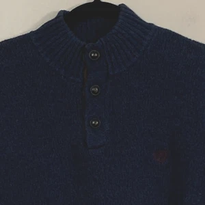 Größe Large Chaps Herren Henley Pullover blau mit braunen Ellbogenpatches Academia G1 - Bild 1 von 12