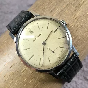 Vintage Movado Men Seconds Hand Black Leather 34mm Mechanical Wind Watch 7 1/2" - Picture 1 of 13