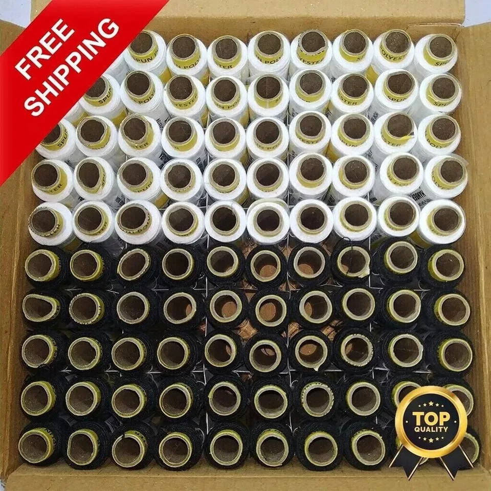 100 Pcs Polyester Thread White Color Spool Spun Sewing Supplies Quilting 180m - Image 1 of 1