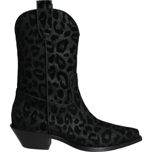 DOLCE & GABBANA Shoes Black Gray Leopard Cowboy Boots EU39 / US8.5 RRP 1350usd - Picture 1 of 9