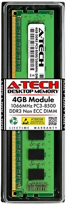 A-Tech 4GB PC3-8500 Desktop DDR3 1066 MHz DIMM 240-pin non-ECC Memory RAM 1x 4G - Image 1 of 4