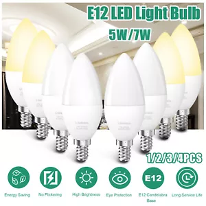 1/2/3/4Pcs LED Candelabra E12 Bulbs 5W/7W Energy Saving 3000K-6000K Daylight USA - Picture 1 of 56