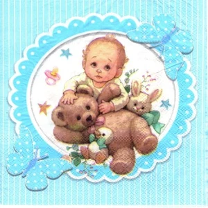 Serviettes en papier bébé naissance garçon lapin ours. Napkins baby birth boy - Picture 1 of 1