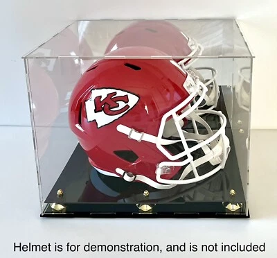 Full Size Acrylic Football Helmet Display Case Gold Cone Black Base, Back Mirror - Image 1 of 4
